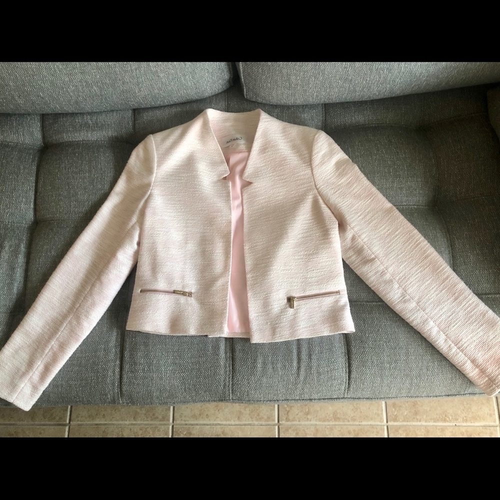 Calvin Klein cropped pink & cream textured blazer
